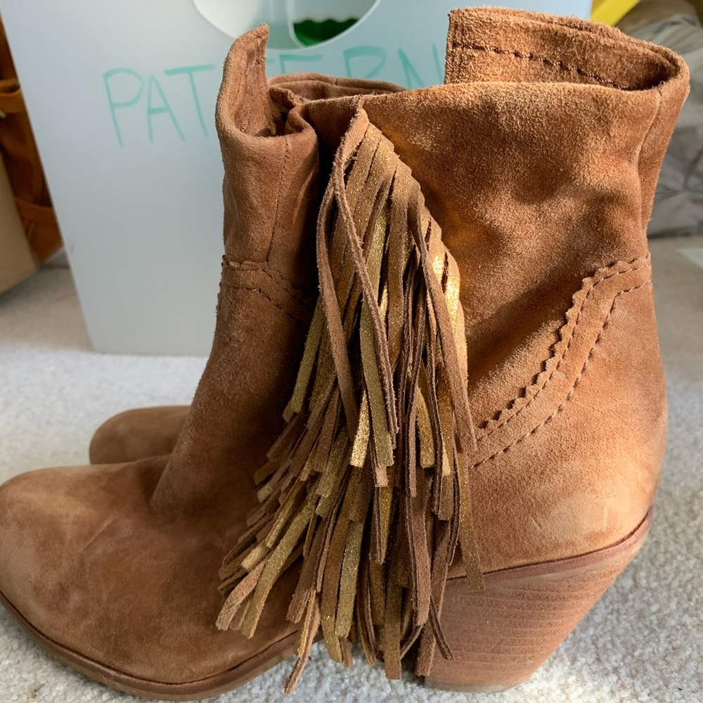 Sam Edelman Louie Fringe Tan Brown Bootie